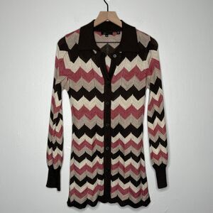 BCBG MaxAzria Womens Mini Sweater Dress XS Brown Pink Wool Chevron 70s Festival